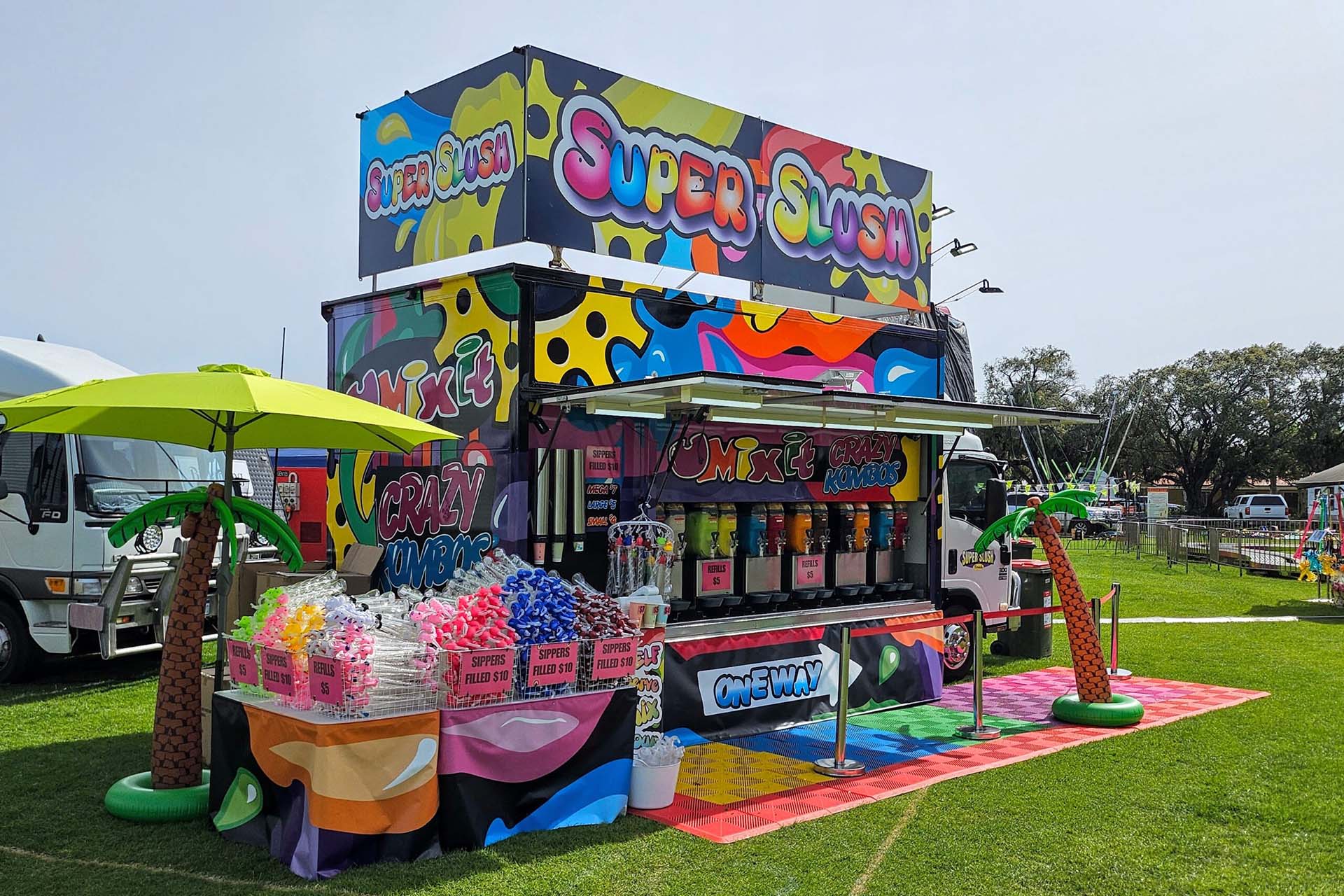 Super Slush food trailer with colourful graffiti-style branding