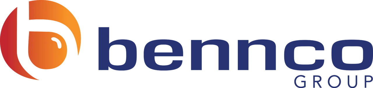 Bennco Group logo, featuring a stylised lowercase 'b' icon in a red-to-orange gradient beside the word 'bennco' in bold navy blue, with 'GROUP' in smaller navy letters underneath.