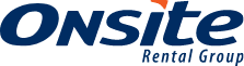 Onsite Rental Group logo, with 'Onsite' in navy blue italic text and an orange flame accent above the 't', and 'Rental Group' in smaller navy text below.