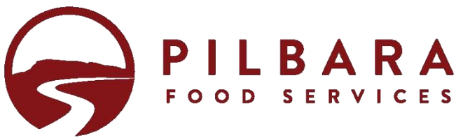 Pilbara Food Services logo, with a dark red circular icon depicting a winding road and hills, beside 'PILBARA' in bold dark red letters and 'FOOD SERVICES' in smaller spaced letters below.
