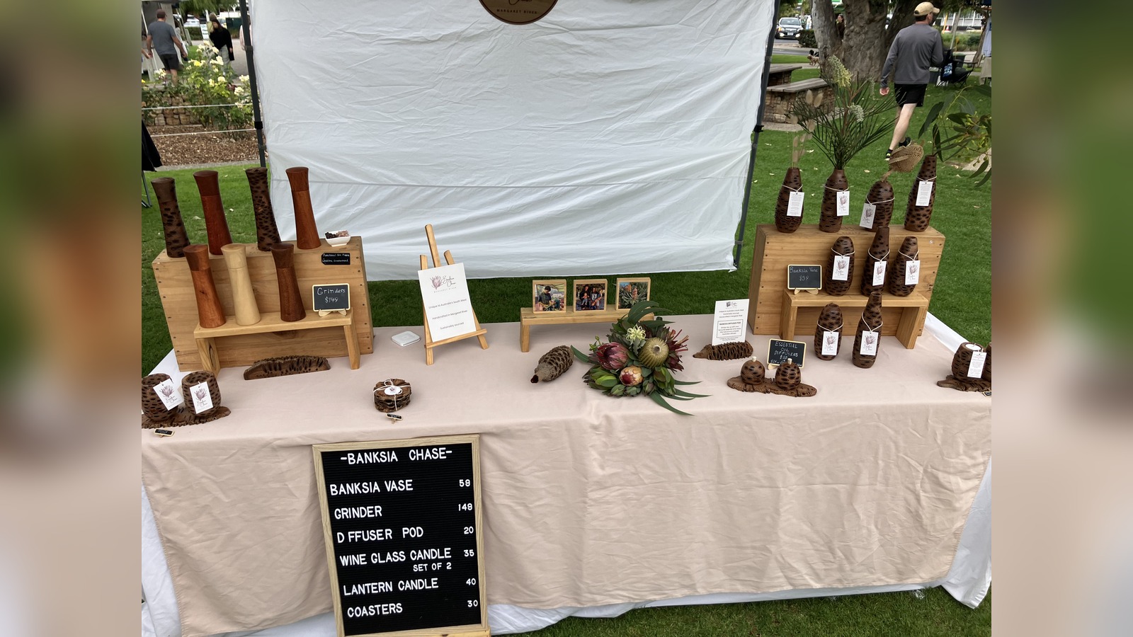 Banksia Chase table of hand-turned wooden vases