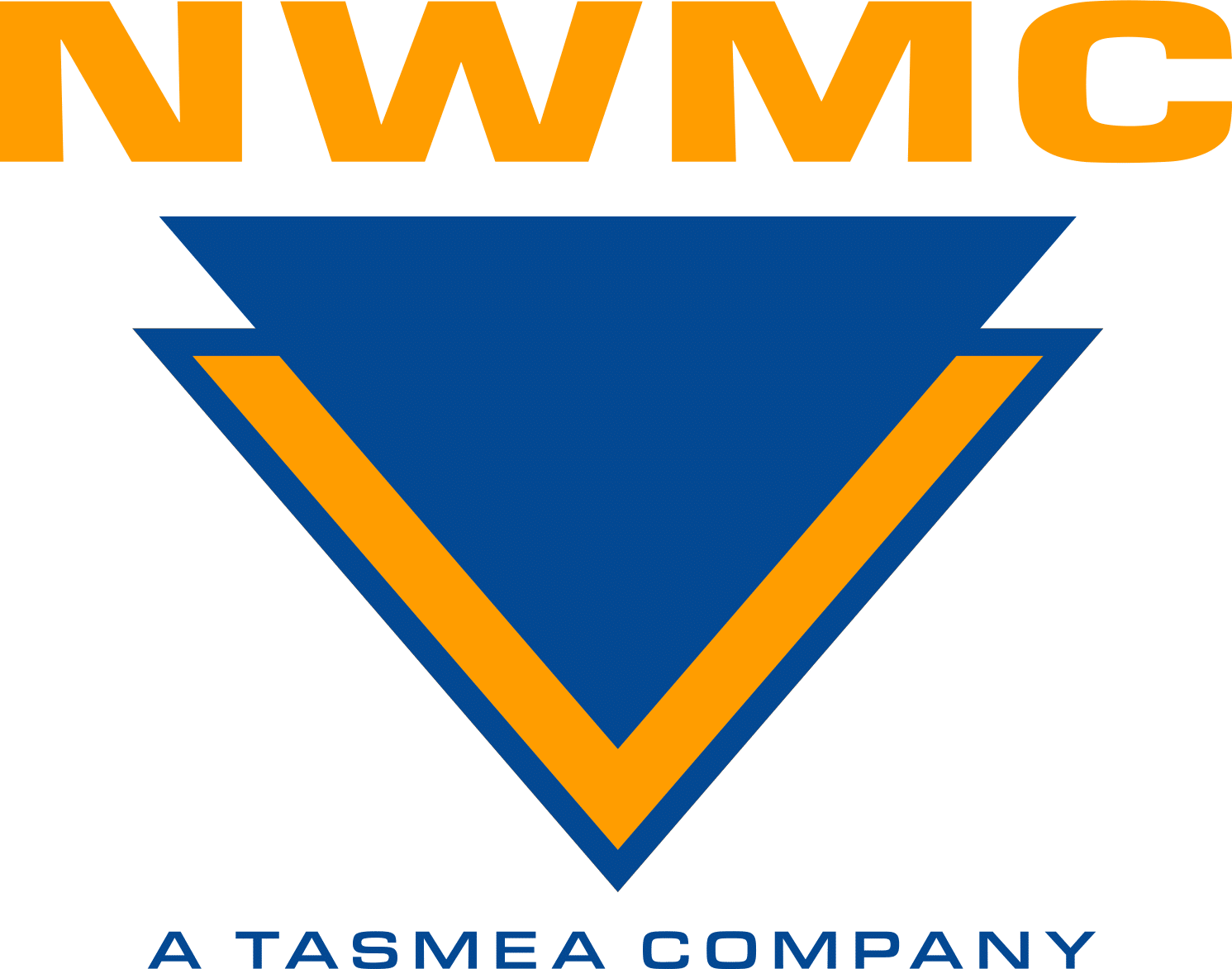 NWMC logo, with 'NWMC' in bold orange letters above a blue downward-pointing triangle outlined in orange, and 'A TASMEA COMPANY