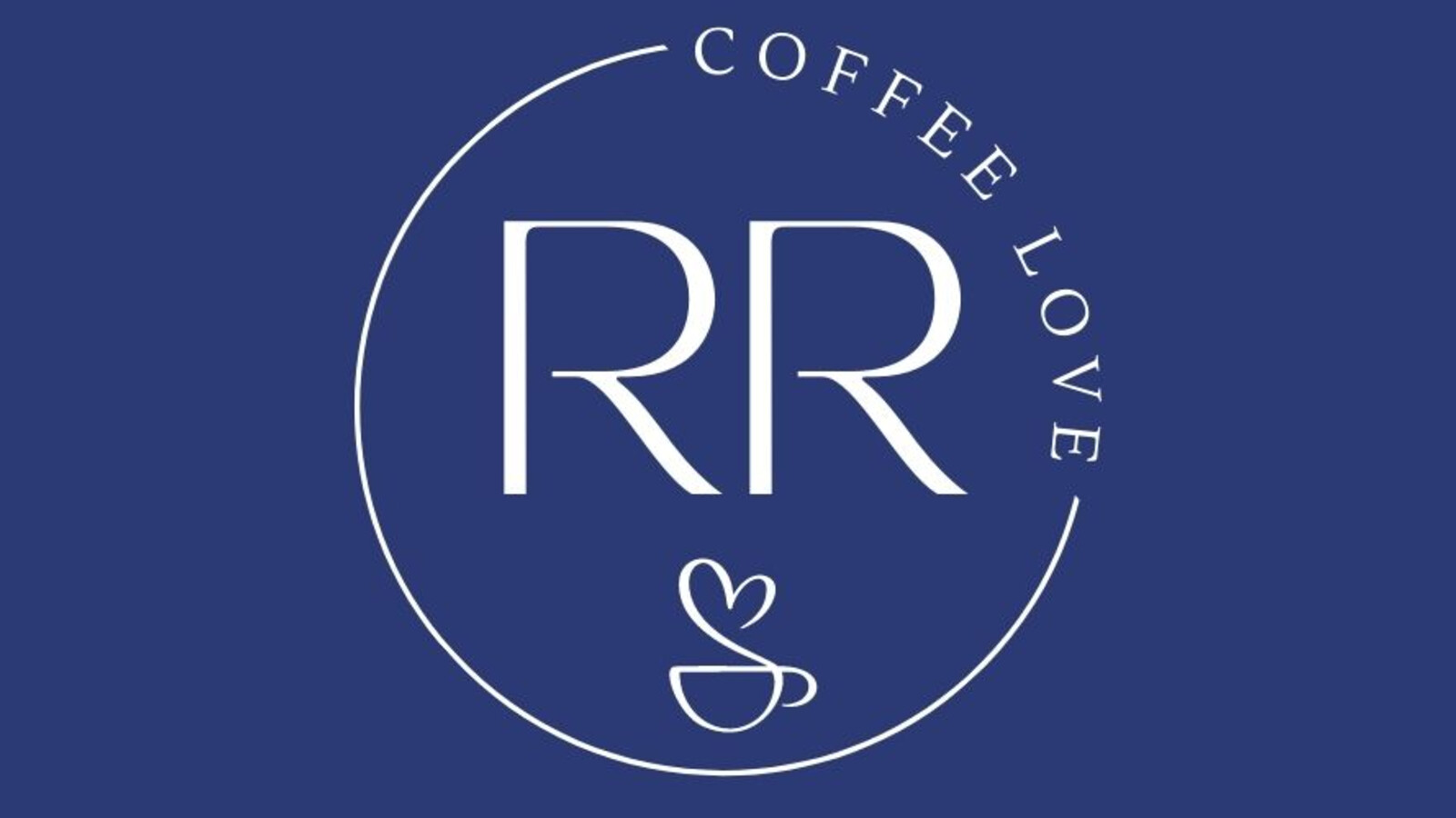 RR Coffee Love circular logo in white on a navy blue background